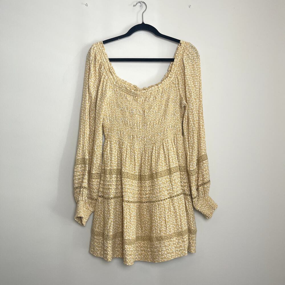 American Eagle Smocked Cutout Lace Floral Boho Cottagecore Mini Dress Women's M